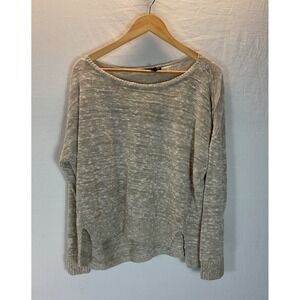 Eileen Fisher Open Knit Grey/‎ beige Sweater Size XL Cotton/Linen Boxy pullover